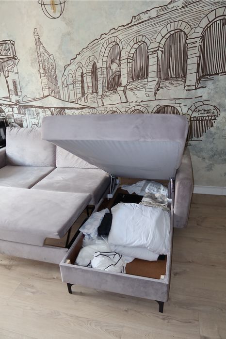 Kanapa rozkładana z pojemnikiem – kolor szary