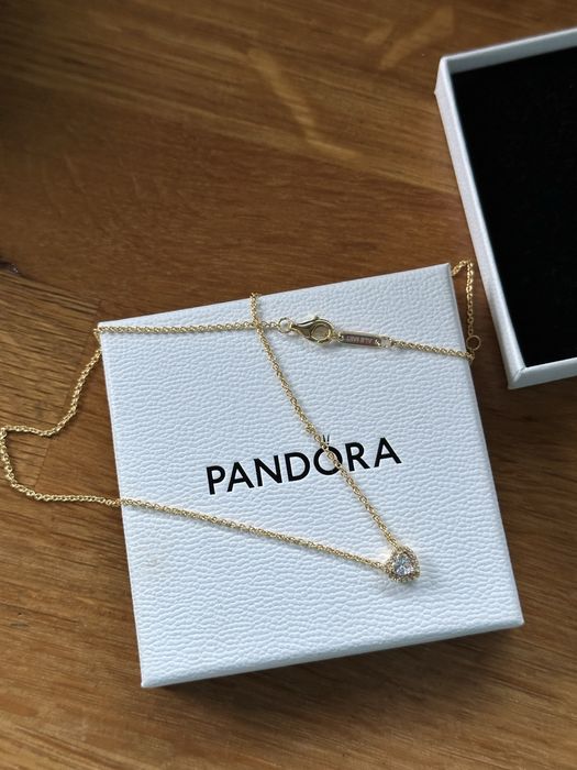Cudowny złoty nowy naszyjnik serce cyrkonie Pandora