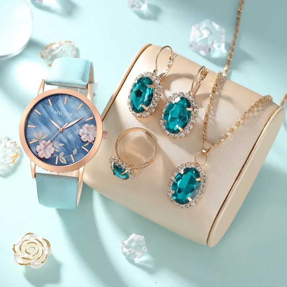 Komplet biżuterii z zegarkiem niebieski