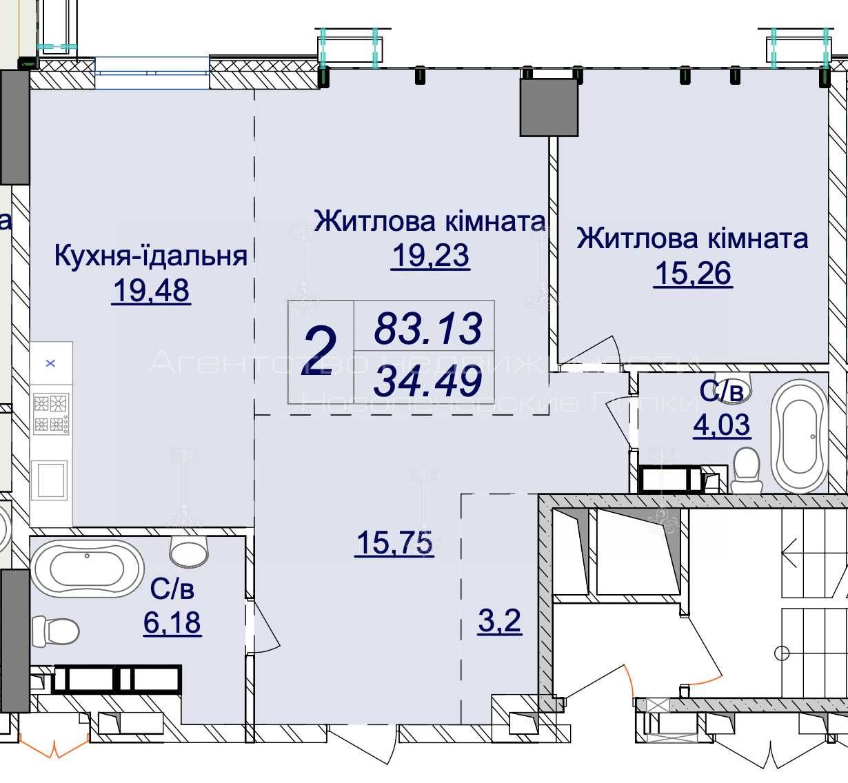 Продажа 2кімн квартири низький поверх 83м2