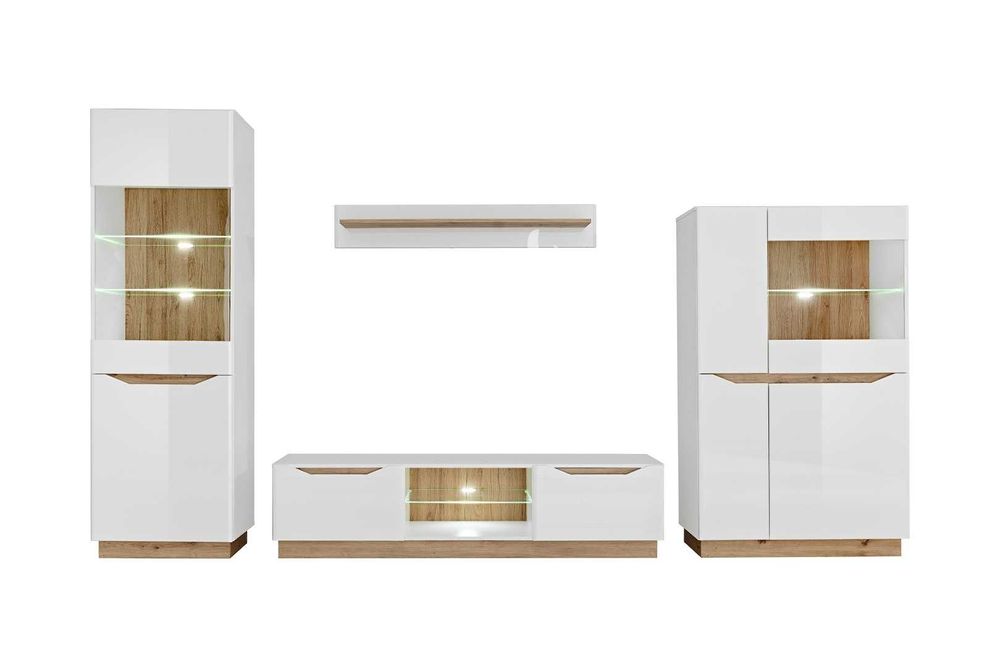 Meblościanka FAME biały połysk/dąb artisan