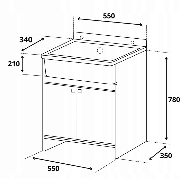 Szafka + zlew gospodarczy 55 cm biały, komplet Zestaw wykonany jest PO