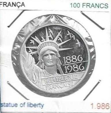 França - - 100 Francs - 1986 - Estátua da Liberdade - - Moeda de Prata