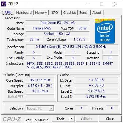 Intel e3-1241v3 (i7-4770) 8*3.9GHz 4790 1240 sr1r4  s1150