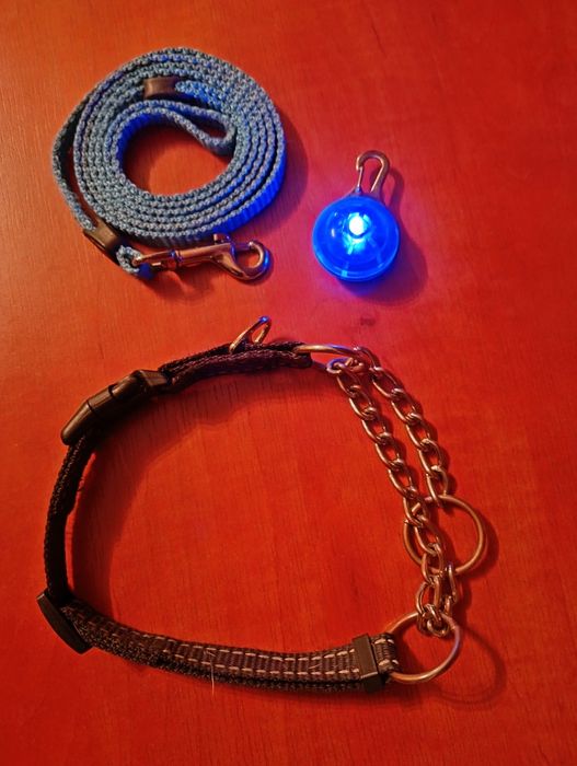 Obroża półzaciskowa + smycz i światełko
