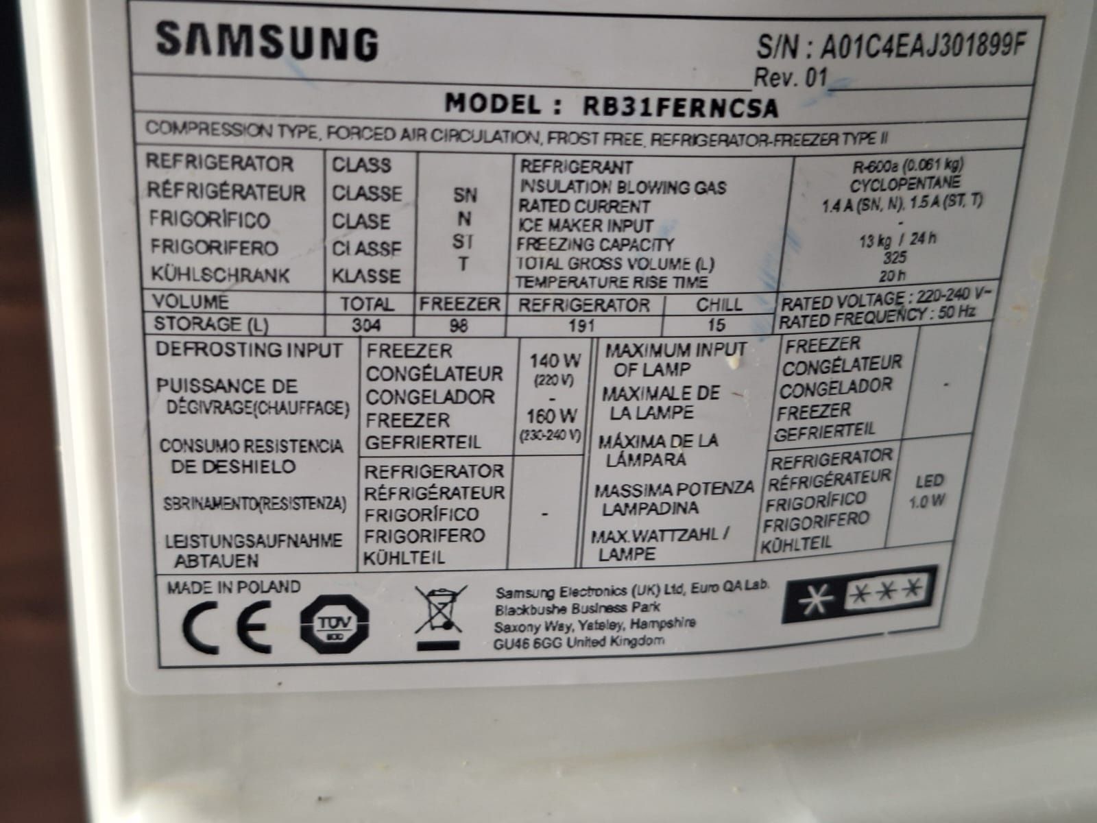 Sprzedam lodówkę Samsung