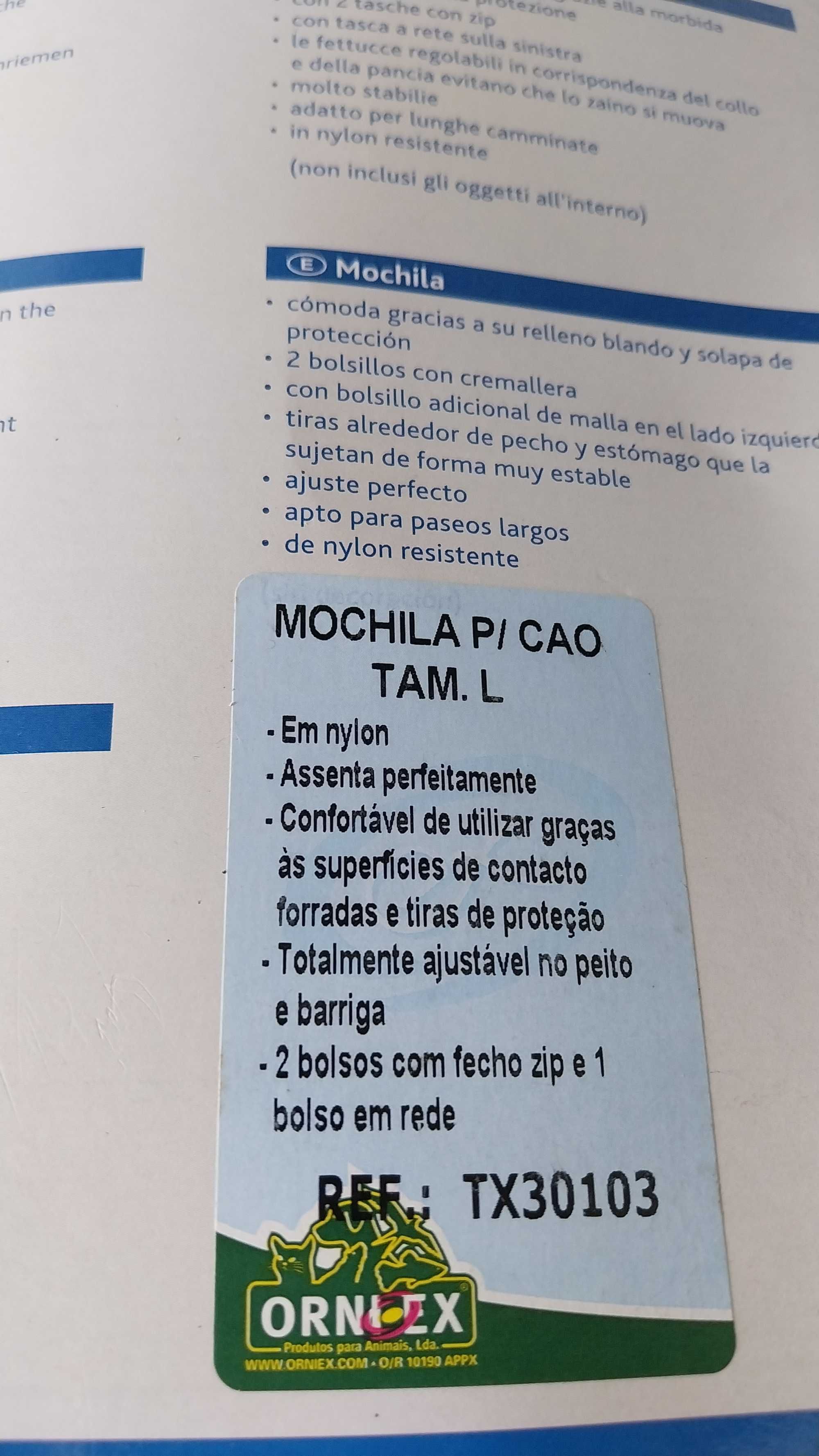 Mochila para cão tamanho L
