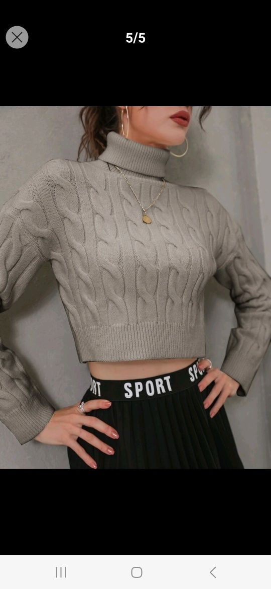 Nowy sweter damski beżowy pleciony golf z golfem sweterek ciepły 36 s