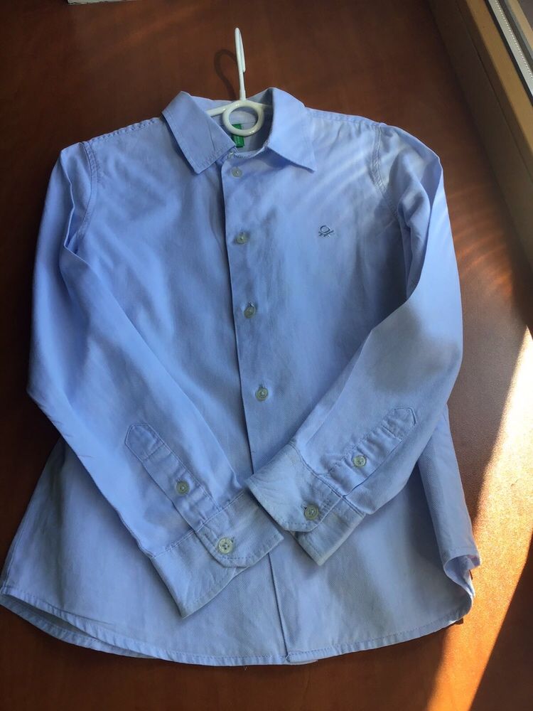 Школьная голубая рубашка на мальчика 7-8 лет