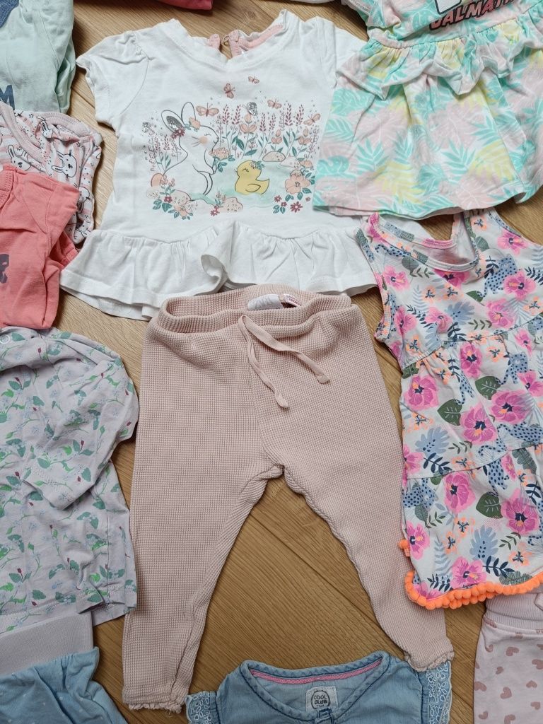 Paka zestaw ubrań komplety sukienki legginsy spodnie pajace body 74 80