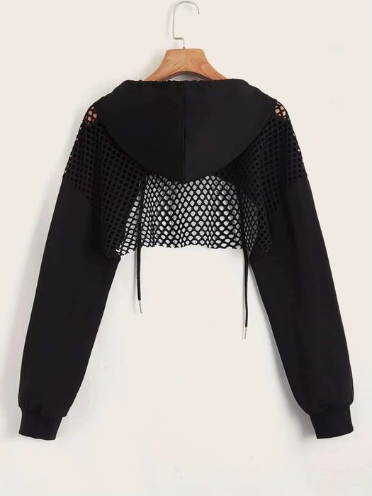 Krótka bluza z kapturem i siatką streetwear HIP HOP - L