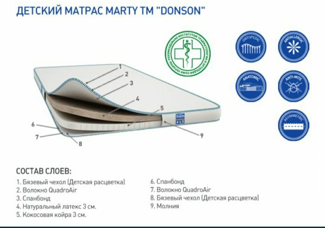 Детский матрас новый Donson Marty 60х120 см ортопедический
