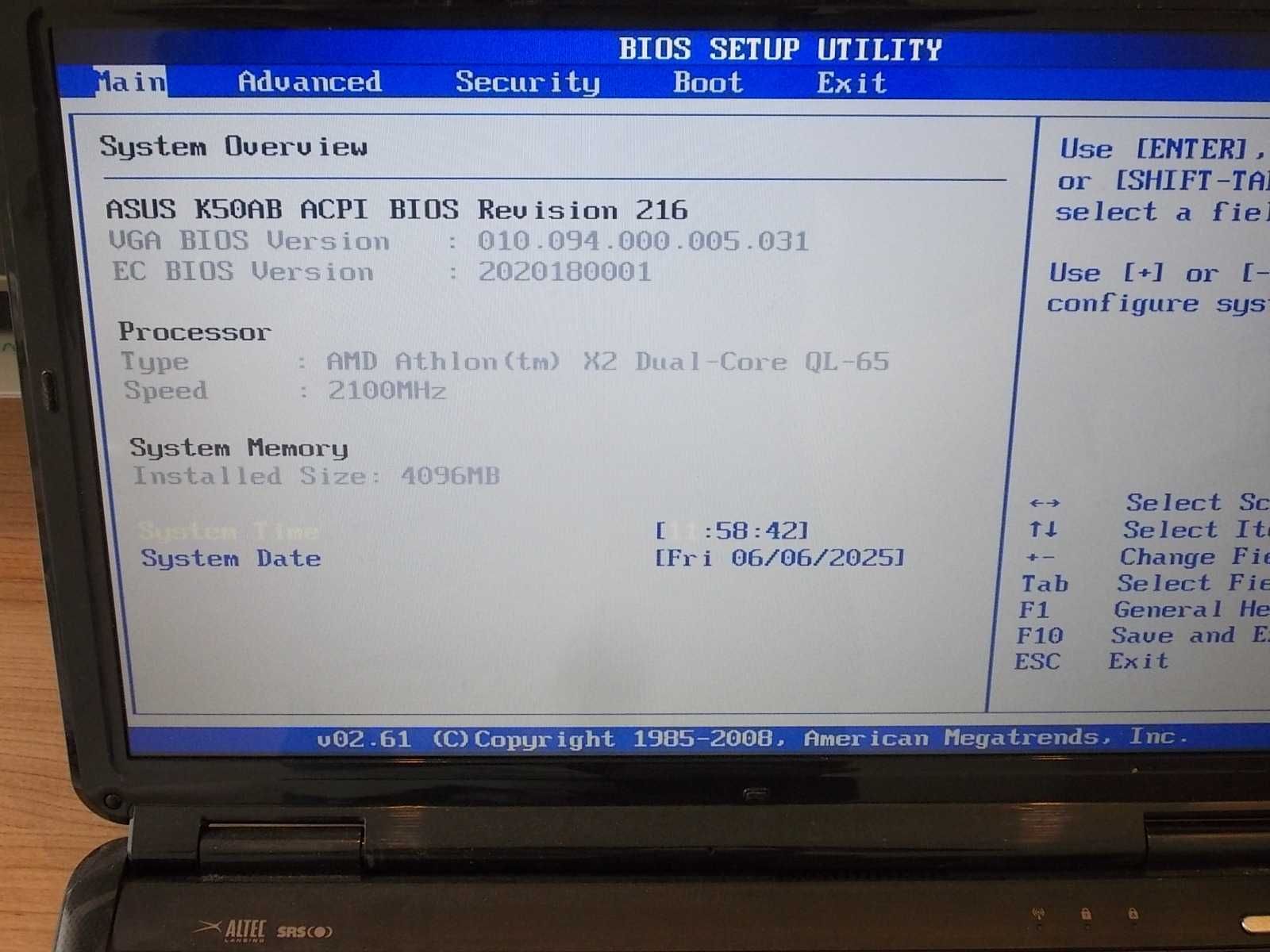 Asus X5DAB Athlon X2 4GB DDR3