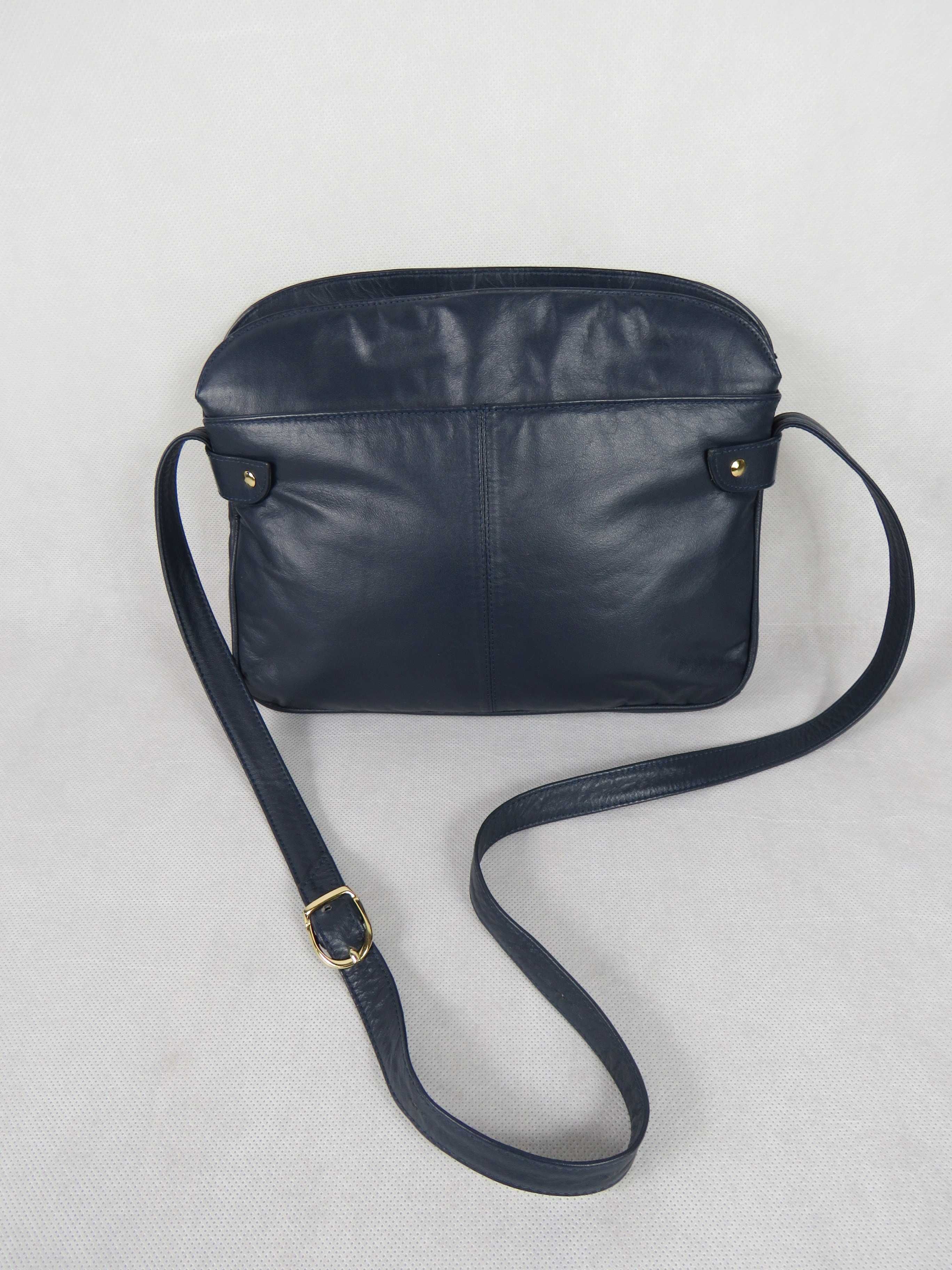 Skórzana torebka Vintage made in Brazil navy handbag