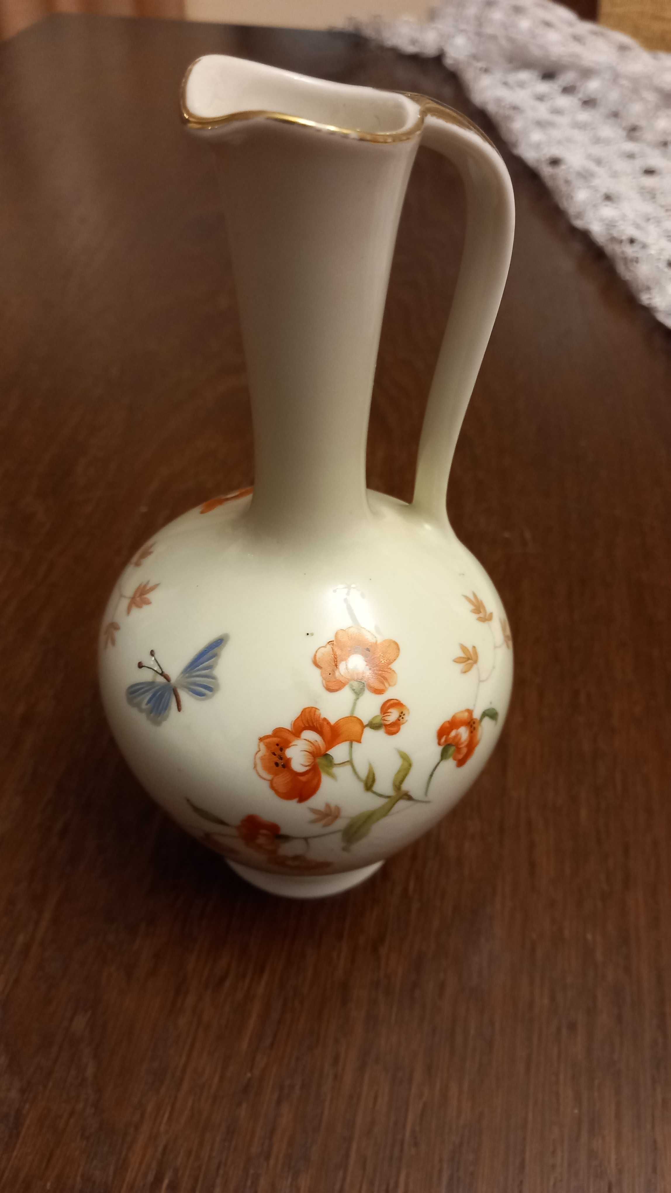 Porcelana Bavaria Rosenthal dzbanek zdobiony kwiatami i złotem