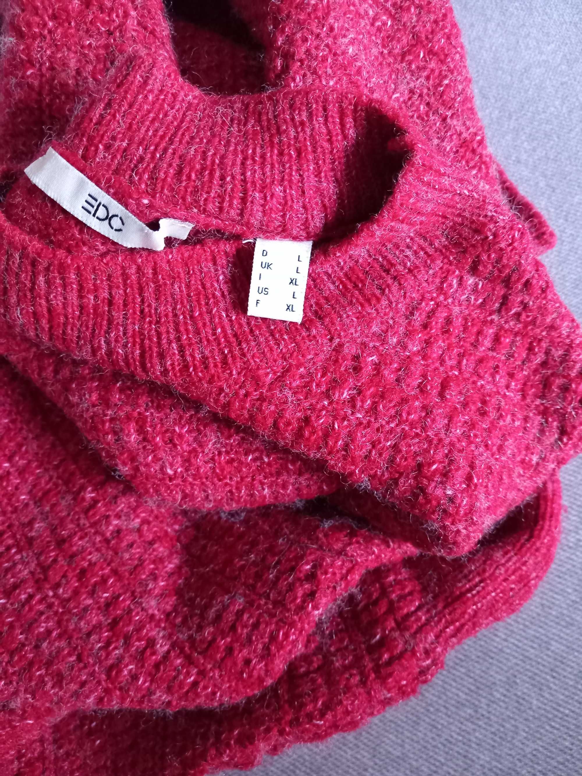 Dzianinowy sweter z fakturą, ESPRIT, dark red, rozmiar L