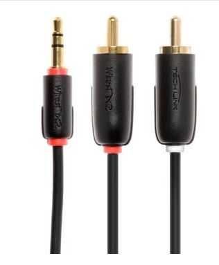 cabo Audio 3.5 mm-2 RCA, Comprimento 1 metro, novo caixa selada