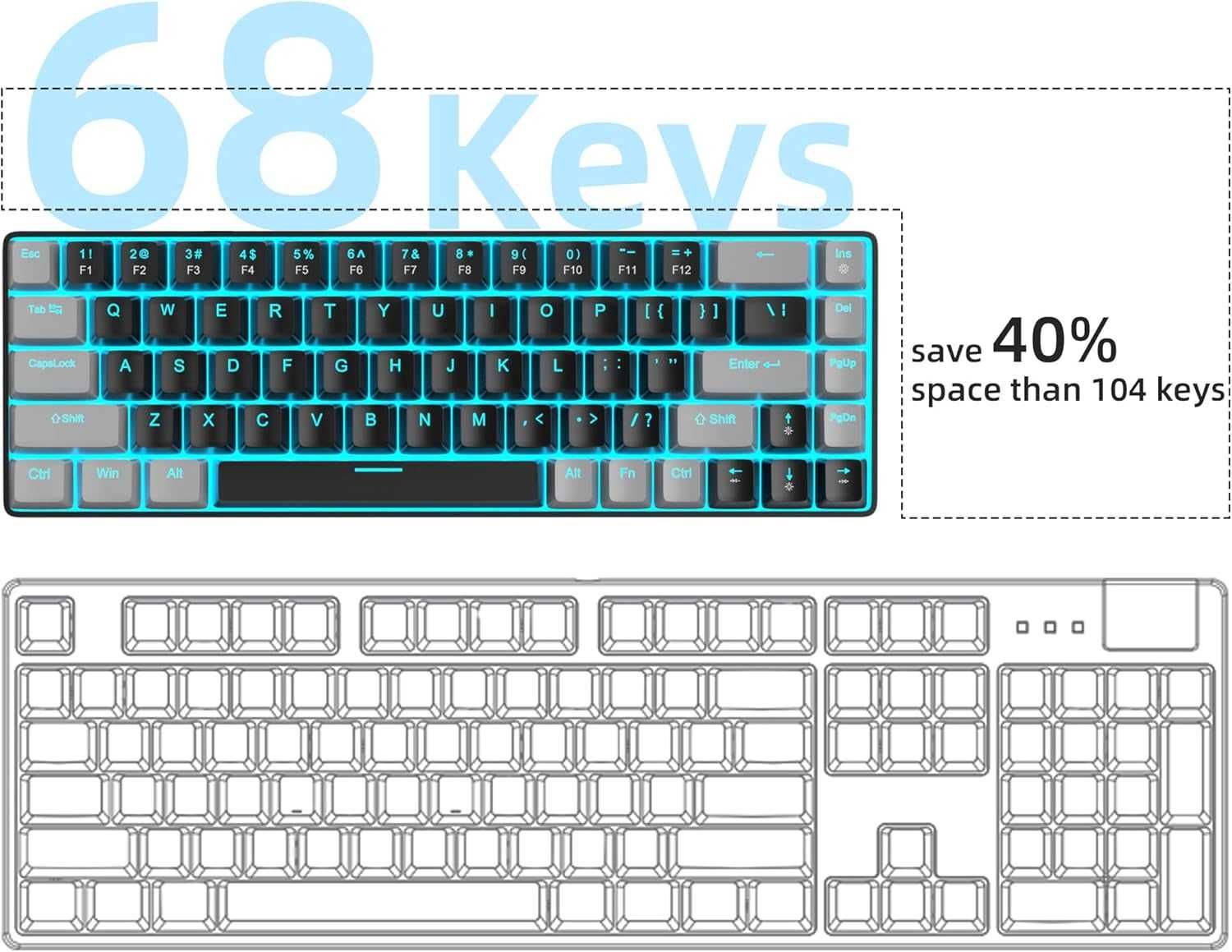 MageGee 60% mechaniczna klawiatura do gier z niebieskim podświetleniem