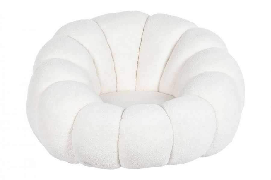 Fotel Kwiat boucle biały obrotowy, glamour, miękki, teddy
