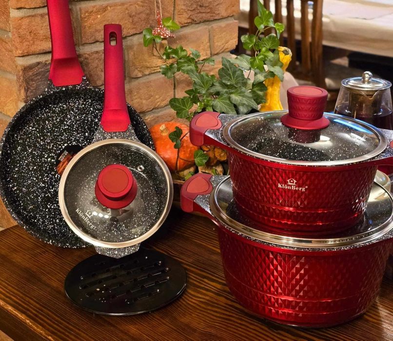 Garnki lakierowane modern czerwone