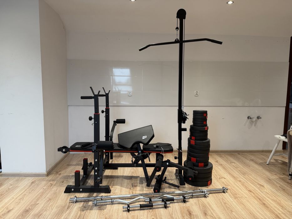 NOWY Zestaw kulturystyczny Premium 105kg z ławką hs-1075