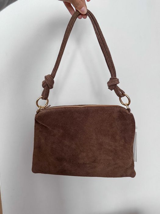 PIĘKNA brązowa zamszowa torebka Laura Biaggi Made In Italy 100% skóra