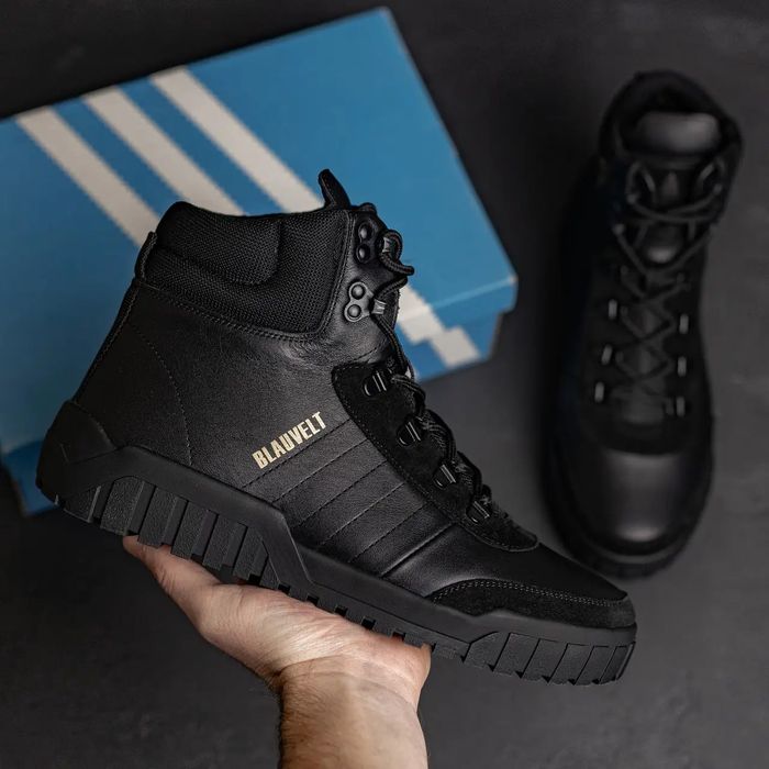 Зимние высокие кроссовки из натуральной кожи, мужские Adidas черные