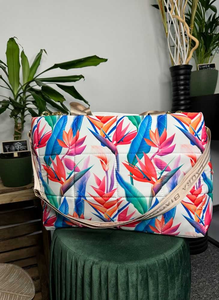 Torebka Shopper Laura Biaggi Biała / Kolorowe Liście