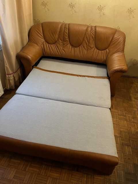 Sofa skórzana rozkładana z 2 fotelami