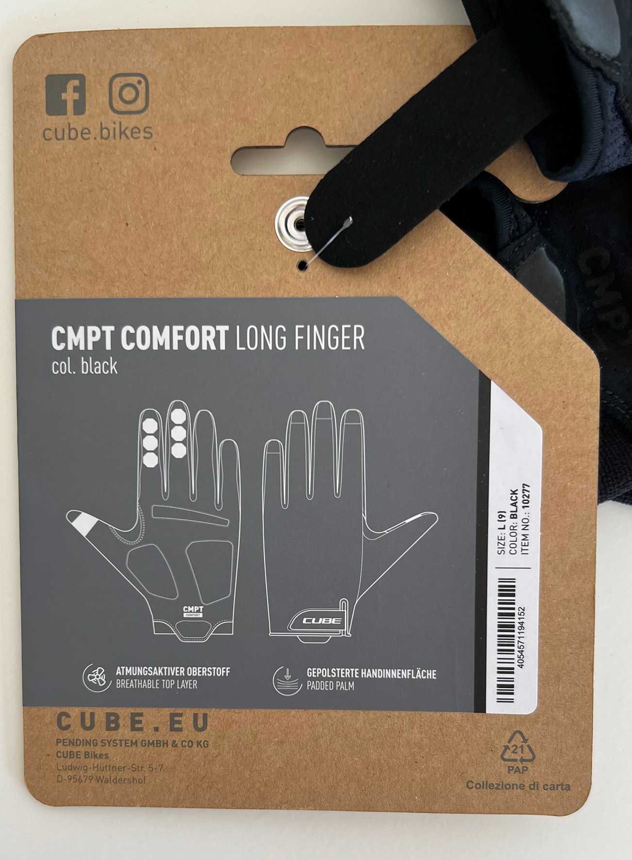 Luvas BTT Cube CMPT Comfort long finger tamanho L(9) Black