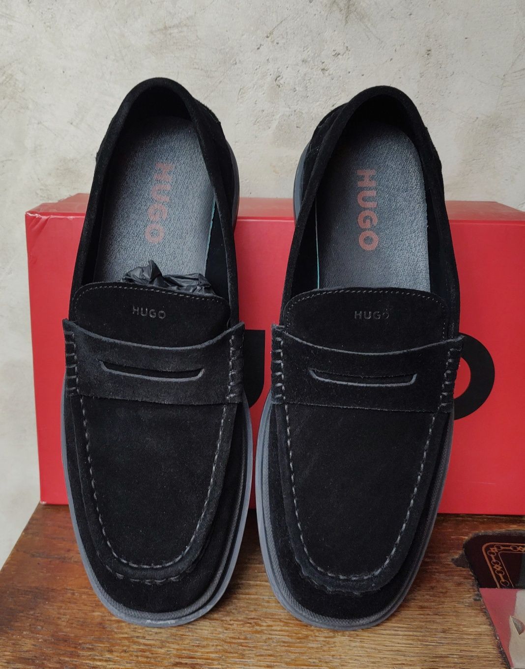 HUGO__buty / mokasyny (43 / 27,5cm) męskie loafers czarne  wesele lato