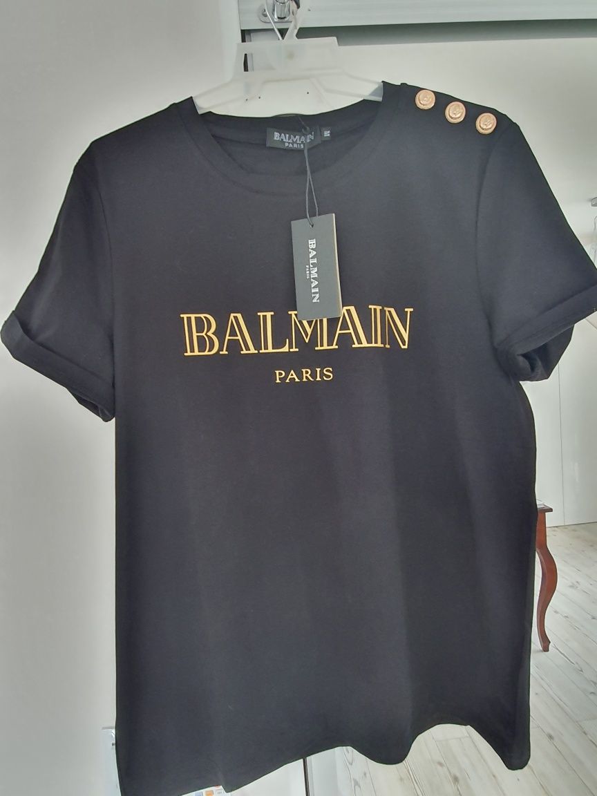 Czarny tshirt balmain jakość premium  nowy   S