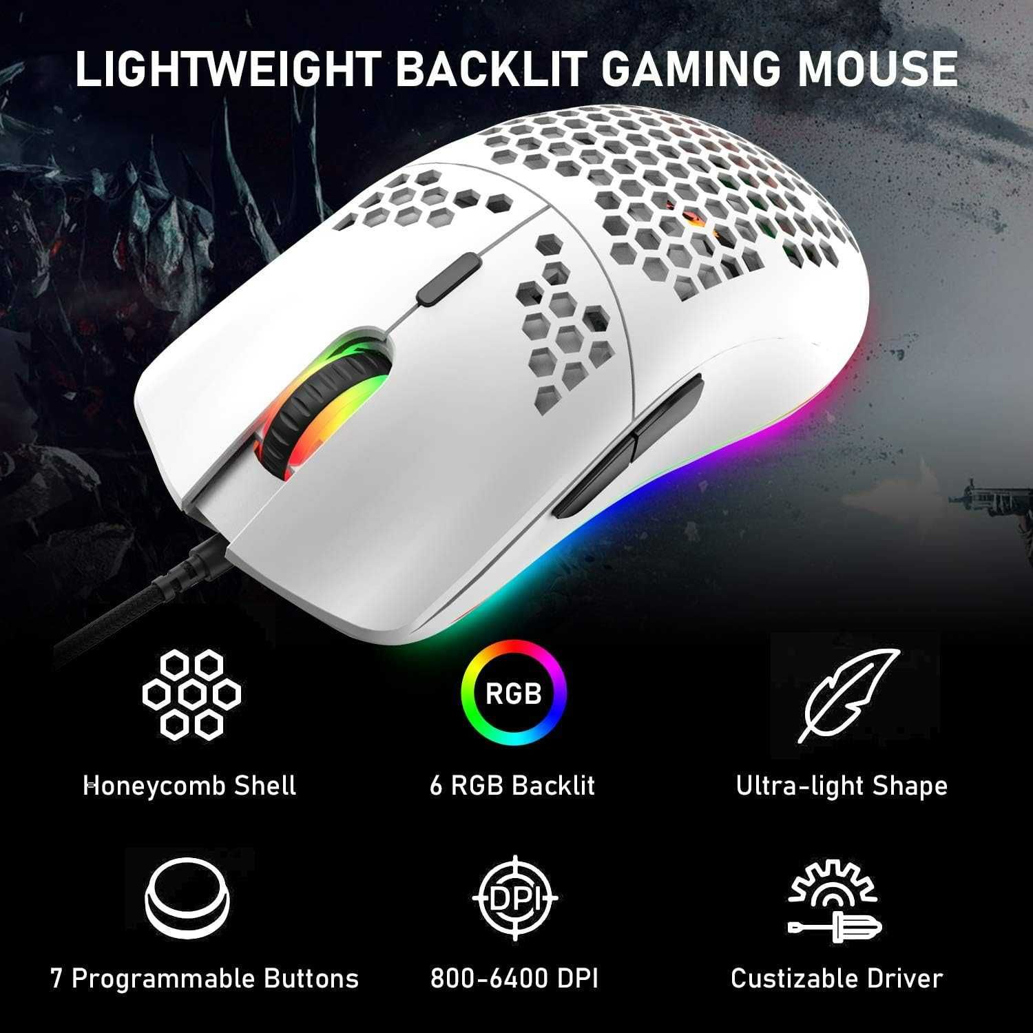 Hoopond M1 Pro mysz gamingowa 6 trybów RGB 6400 DPI 6 przycisków