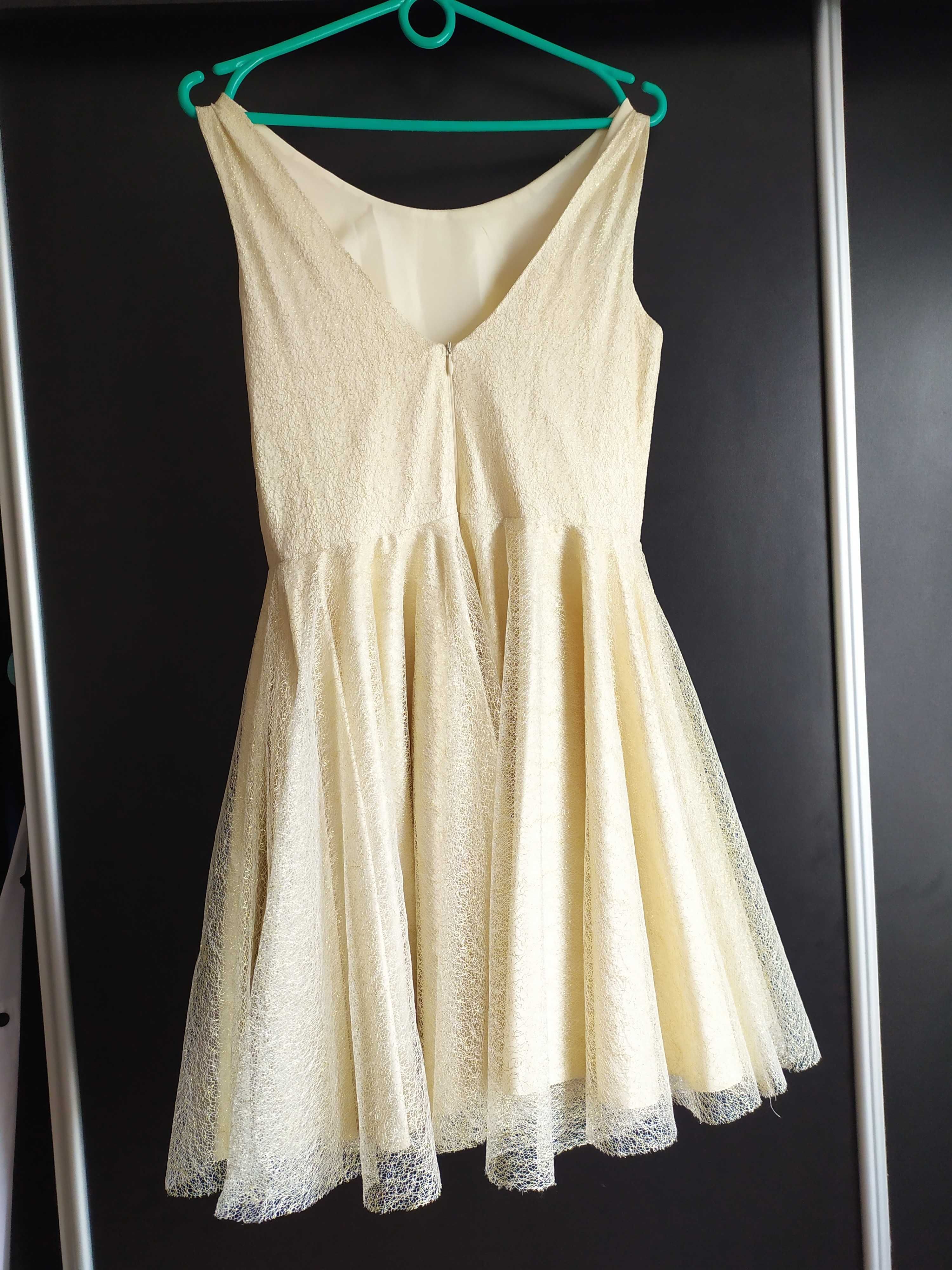 Kremowa złota sukienka na wesele Koton S/M jak nowa