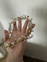 Весільна прикраса у волосся зачіску віночок золотий з перлинами