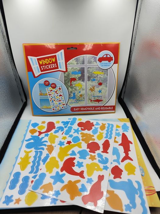 NOWE Naklejki na okna lustra szyby 100 sztuk + 2 tła zwierzęta morskie
