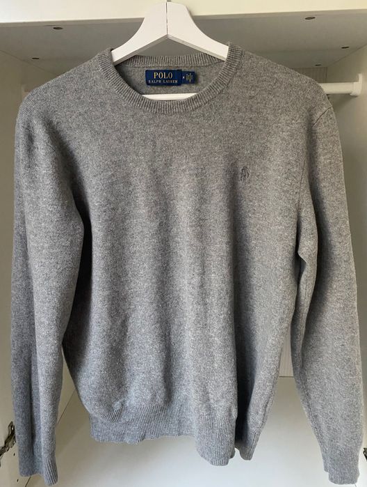 Szary puchaty sweter męski S M 38 100% Merino