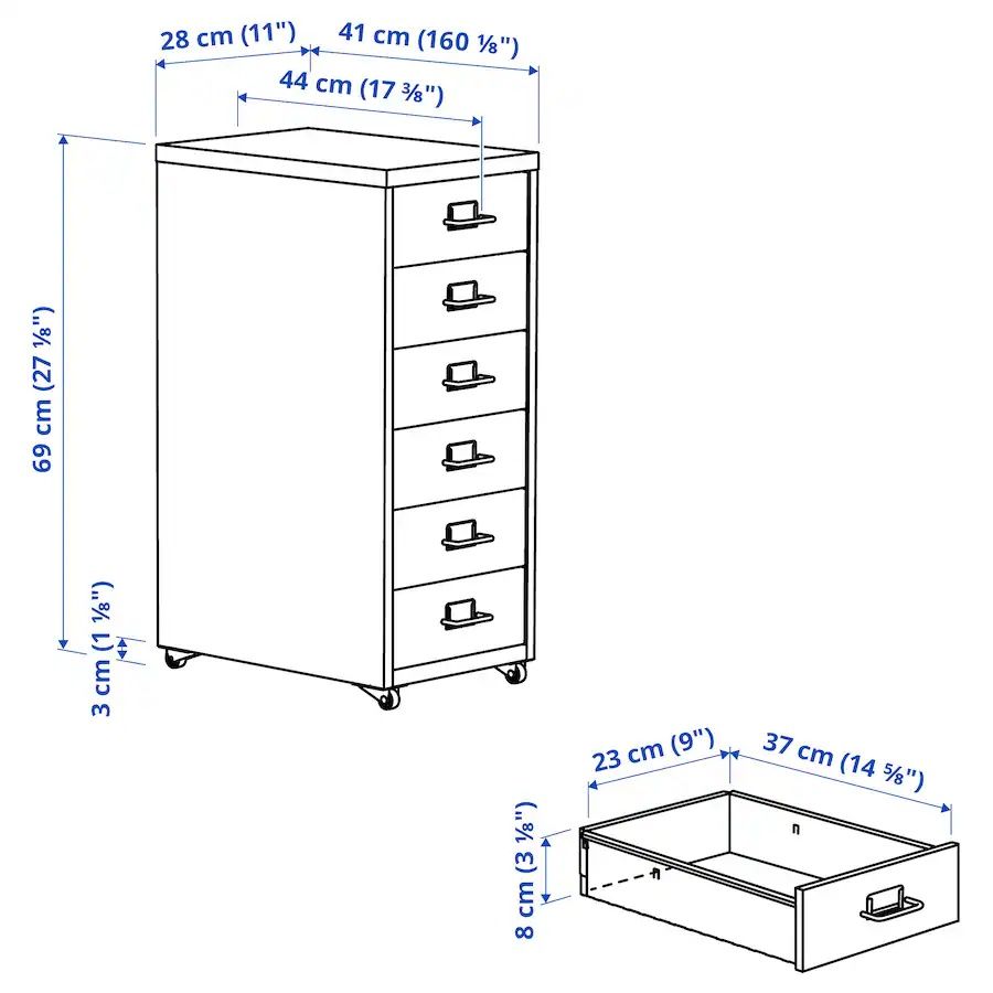 Bloco de gavetas metal azul claro HELMER IKEA