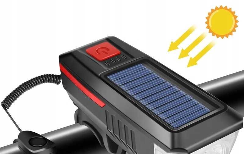 Lampka Rowerowa LED Solarna Powerbank USB Klaksin