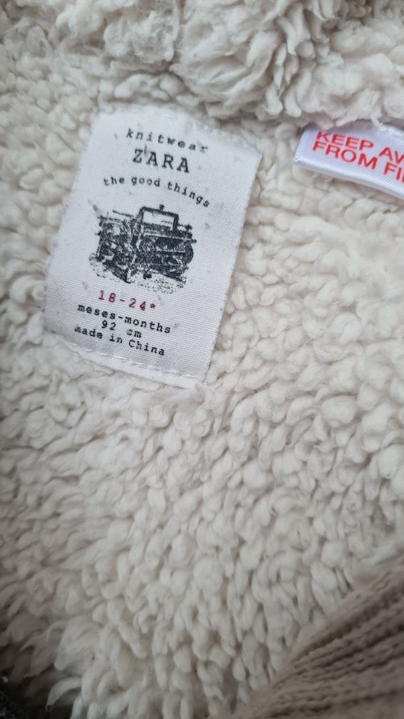 Zara knitwear kurtka bluza ciepła na misiu kaptur z uszkami