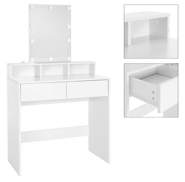 Toaletka Kosmetyczna Oświetlenie Led Lustro 80x40x140cm Biała GRATIS