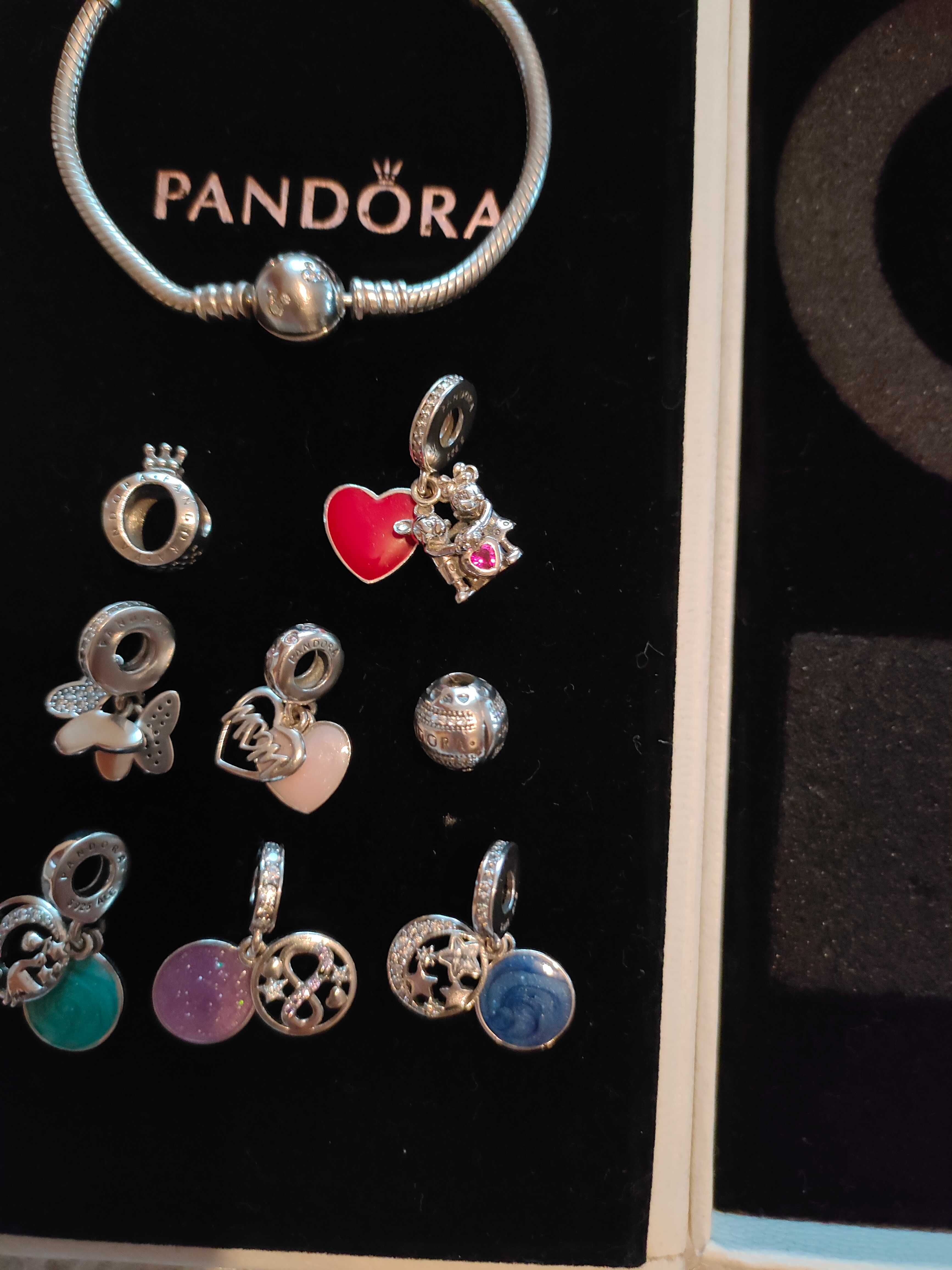 Pandora bransoletka , 7 charmsy, 1 klips nowe srebro 925 ale Nowe