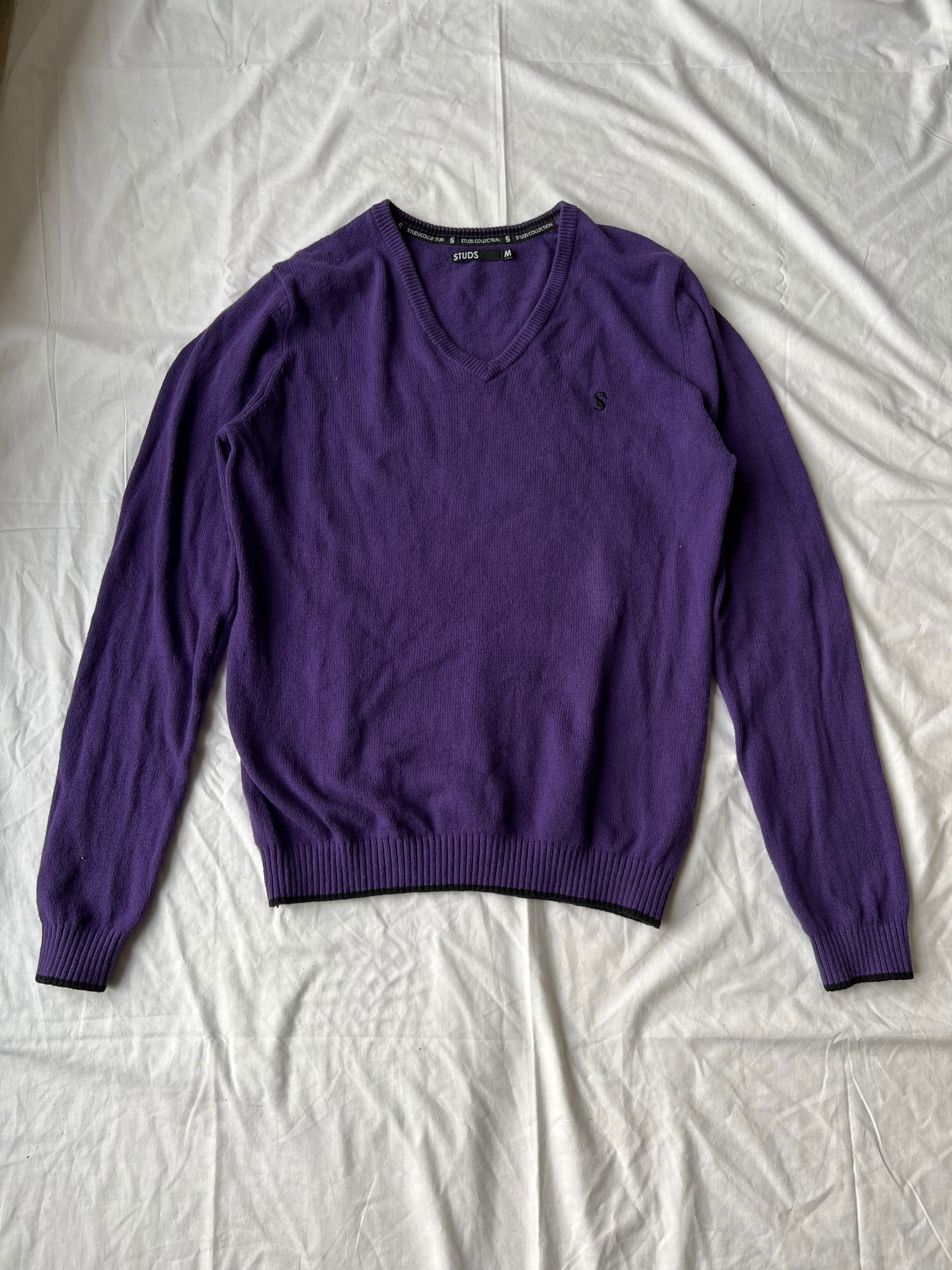 Studs sweter w serek bawełna wełna M