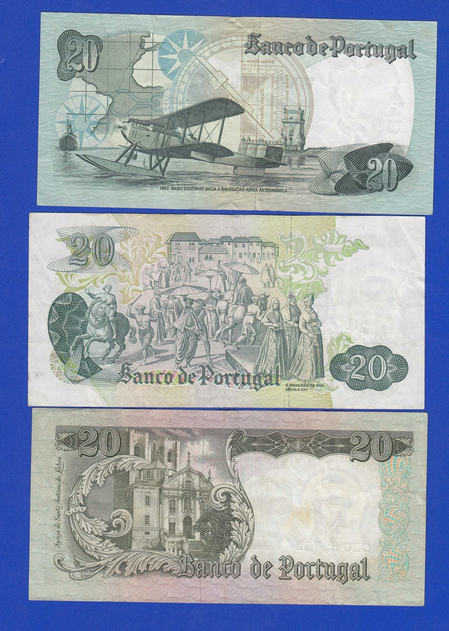 3 NOTAS Portugal 20 escudos 1964/1971/1978