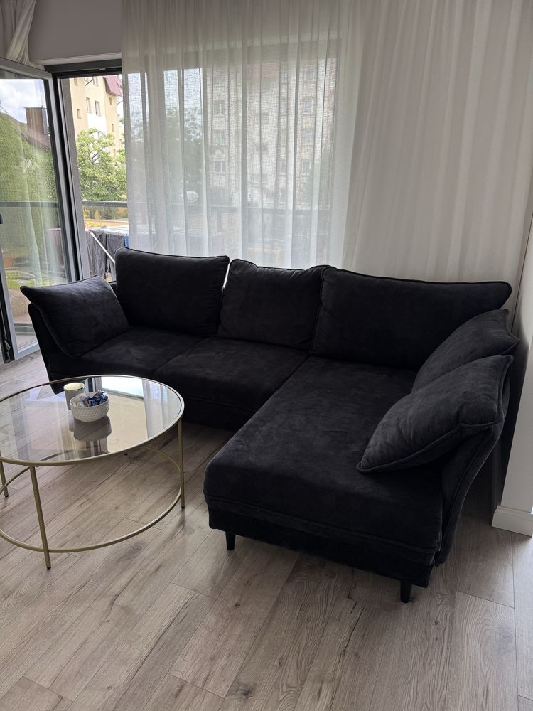 Narożnik z funkcją spania ciemny antracyt elegancki jak nowy
