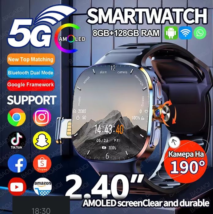 Смарт часы с сим  8/128Gb, Android 13, 2100mAh.Google play, You Tube.