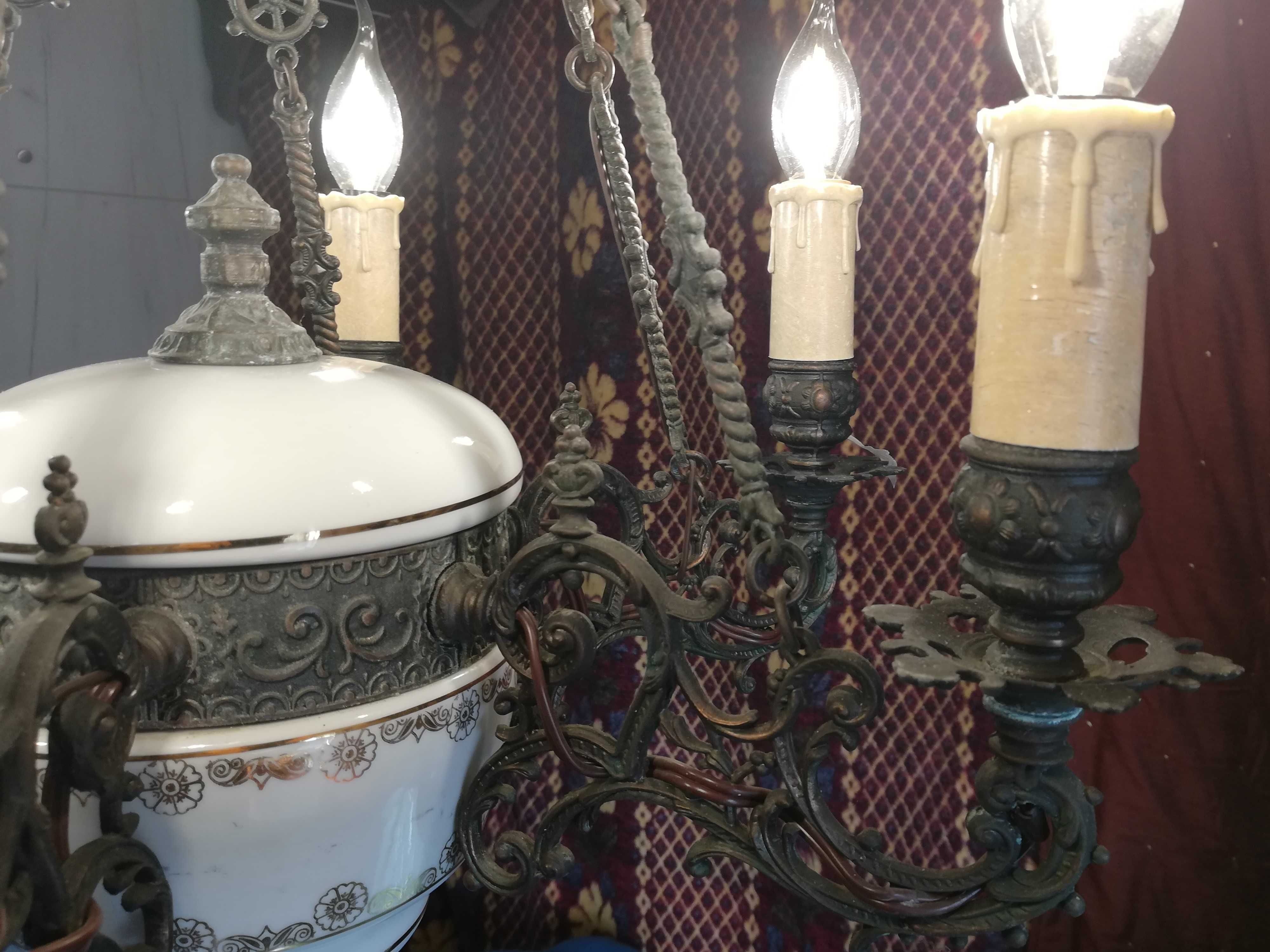 Żyrandol retro vintage na 5 żarówek, styl marynistyczny metal ceramika
