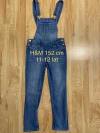 H&M 152 cm 11-12 lat spodnie dżinsowe jeansowe ogrodniczki niebieskie