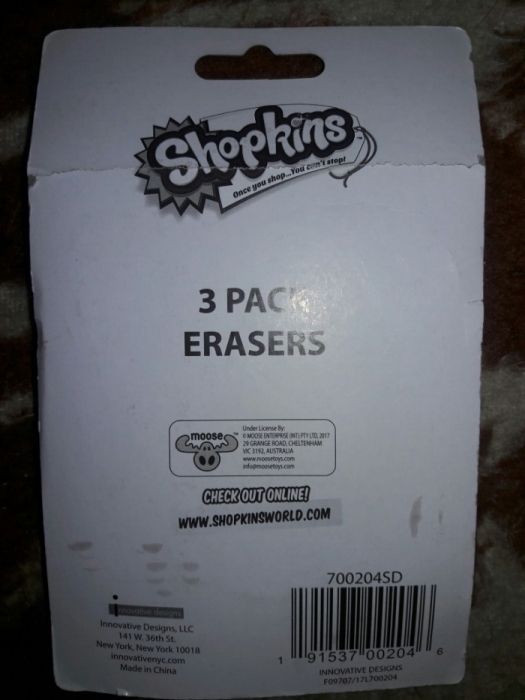 Набор ластик резинка Shopkins Оригинал