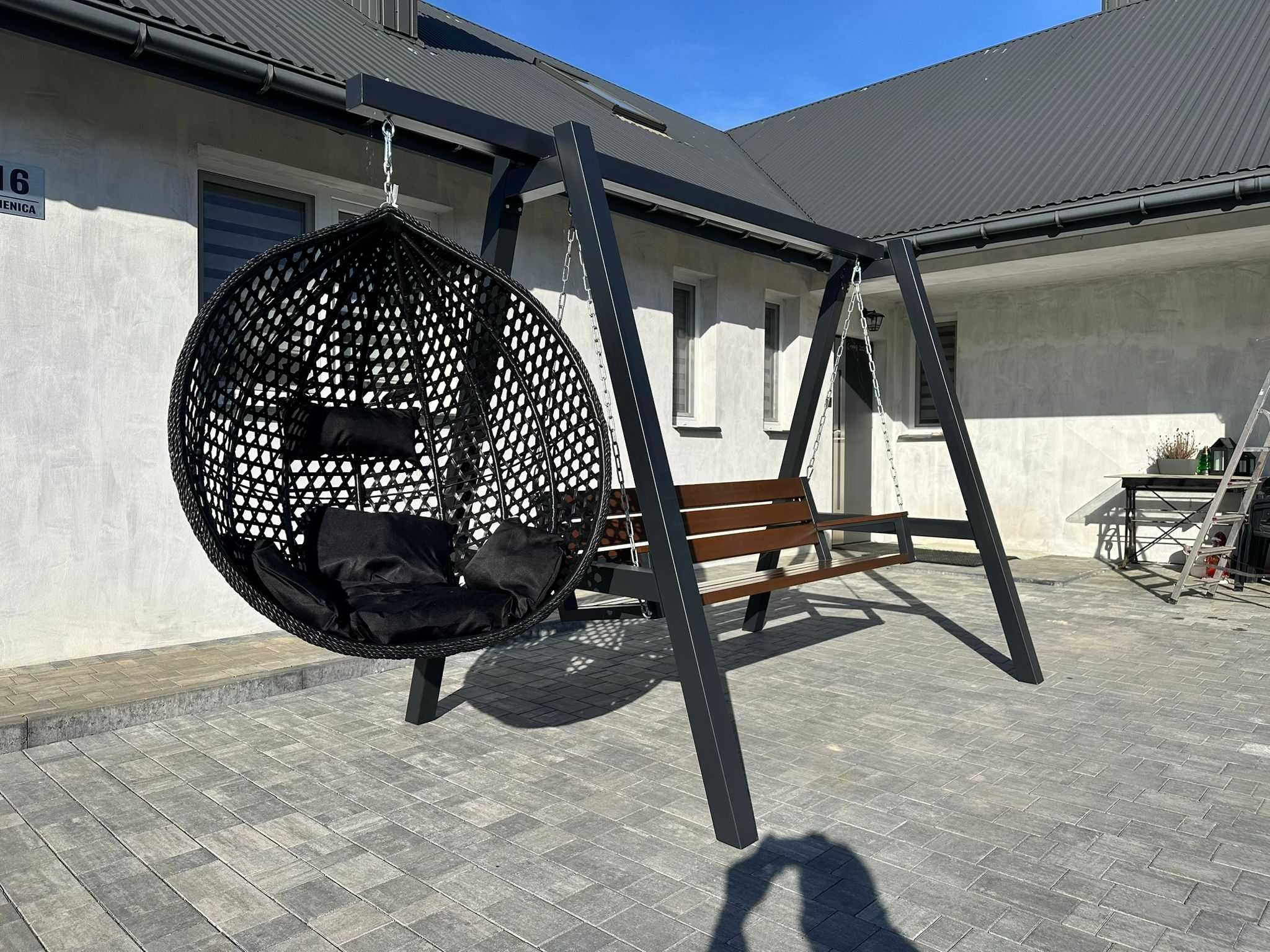 Huśtawka Ogrodowa drewniana metalowa LOFT PREMIUM kokon